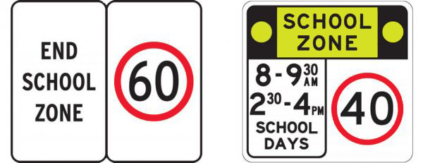 Road signs showing school zones