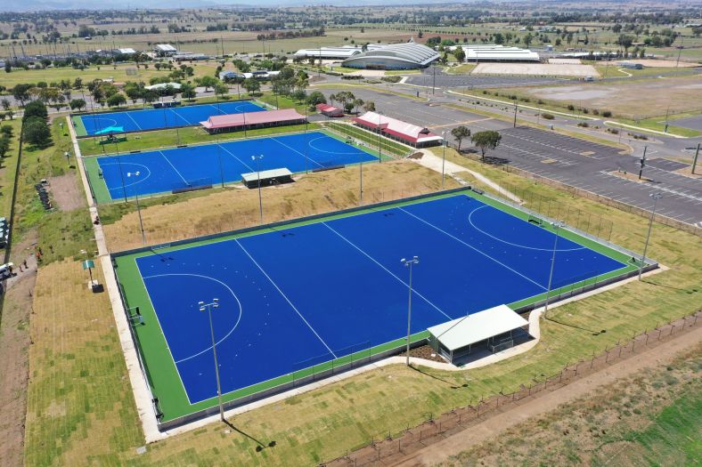 Aerial view of hockey fields at the Northern Inland sports centre Tamworth