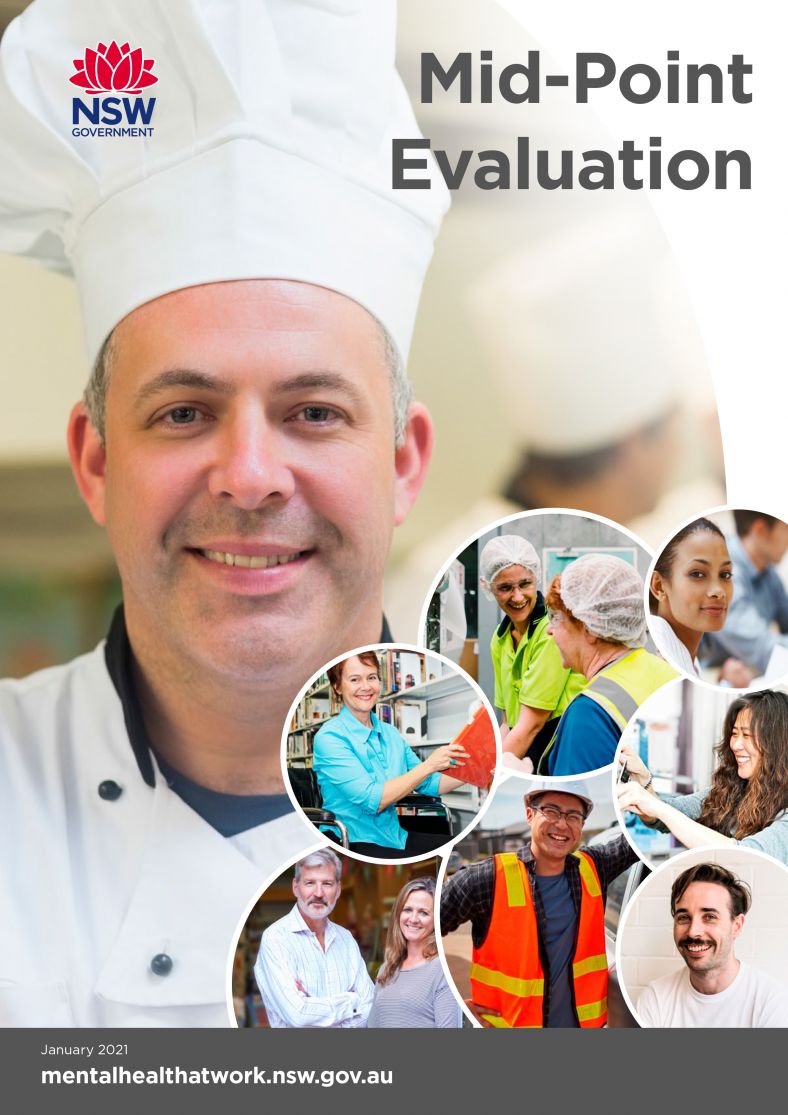 Front cover of the mentally healthy workplaces strategy mid-point evaluation report