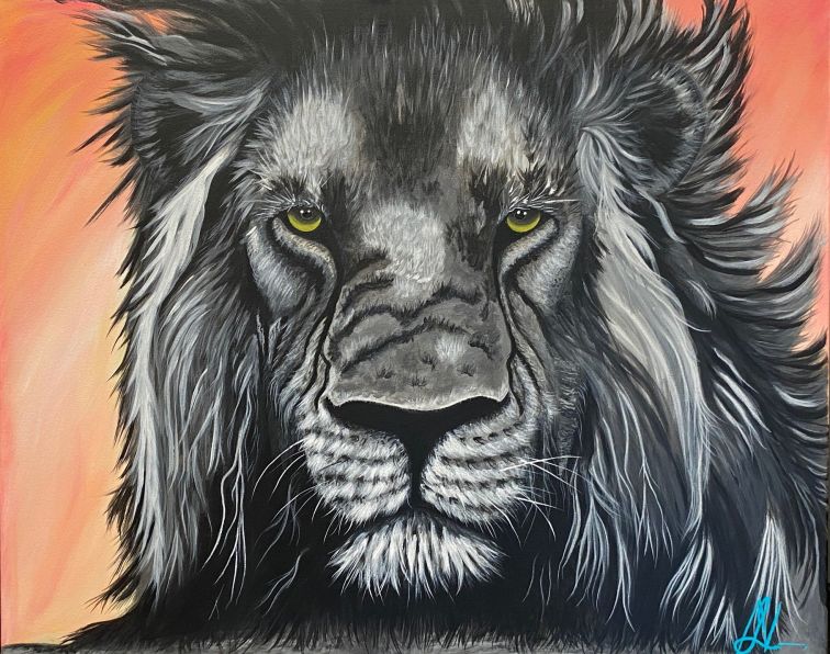 painting of black lion