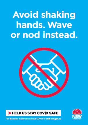COVID-19 poster: Avoid shaking hands. Wave or nod instead.