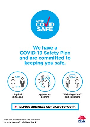 COVID Poster: We have a COVID-19 Safety Plan and are committed to keeping you safe