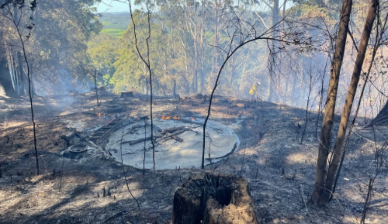 A burn water tank after a bushfire