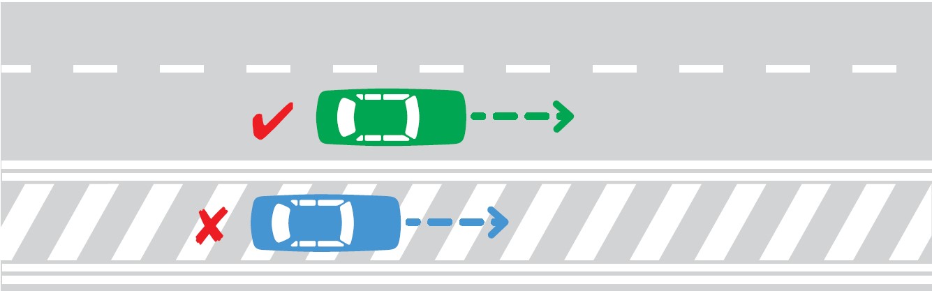 You must not drive or stop on a painted island that’s surrounded by double lines