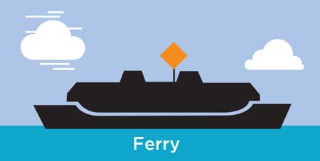 Diagram of a ferry with an orange flag