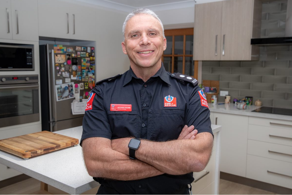 firefighter in kitchen