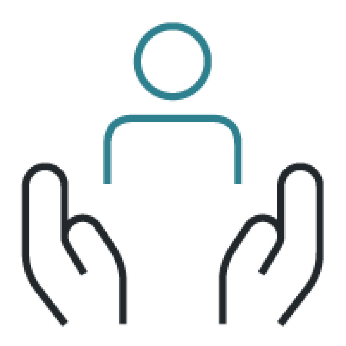 Icon with pair of hands holding up teal person.