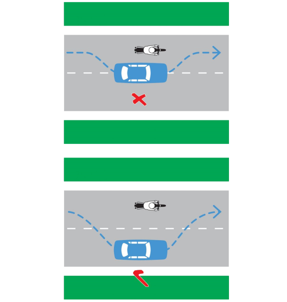 Overtaking motorcycles the correct and incorrect way