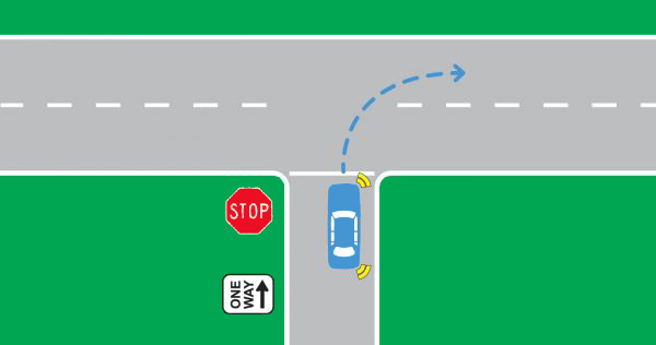 Keep to the right when turning right from a one-way street