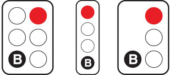 Red traffic light and white ‘B’ bus signal