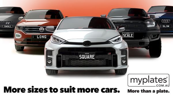 A banner advertisement for MyPlates showing cars with customised number plates and a title saying 'more sizes to fit more cars'.
