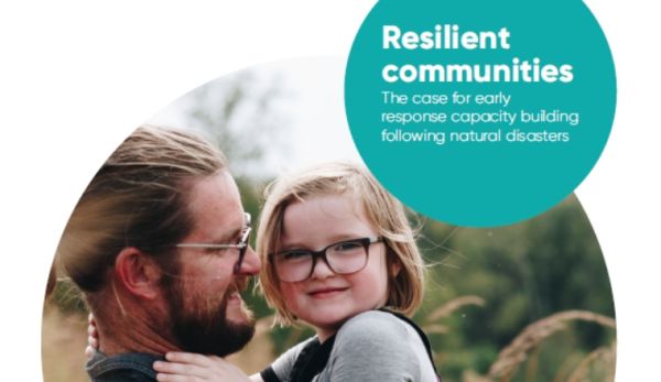 A Mackillop Family Services poster showing a father and daughter with the title 'Resilient communities'..