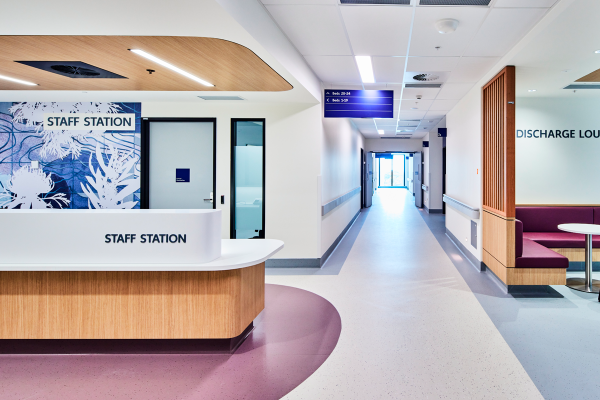 Reception desk and hallway in clinical area