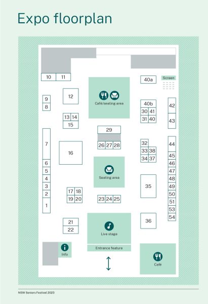 Graphic Design page of the Seniors Festival 2023 Expo Floor Plan