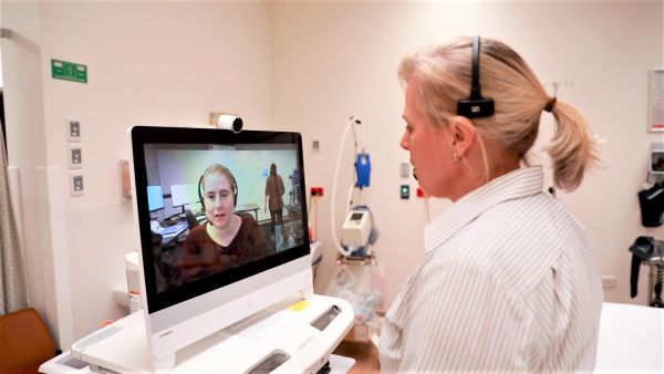 Nurse having video consultation