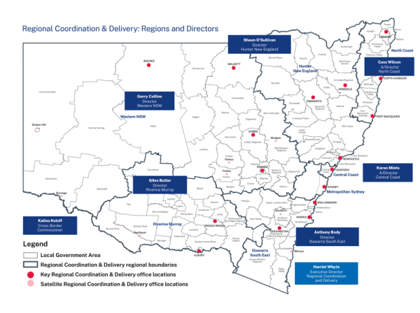 Regional development map showing directors for each region
