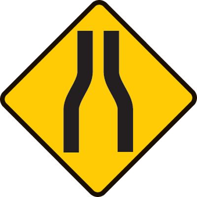 Be aware the road narrows ahead as you are approaching a narrow bridge