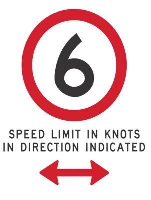 Illustration of a 6 knot speed limit sign