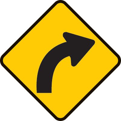 Be aware the road ahead curves to the right