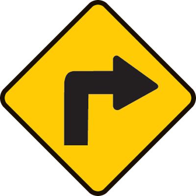 Road ahead has a sharp right turn ahead