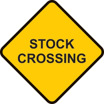 Stock crossing area. Be aware stock may be crossing the road ahead