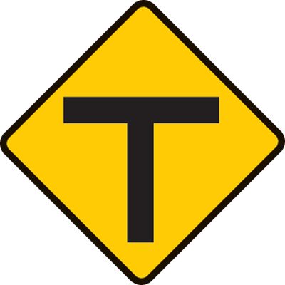 'T' intersection approaching. Slow down and prepare to stop if required