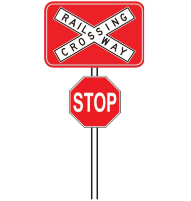 Railway crossings level stop road sign