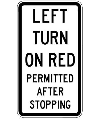 Left turn on red permitted after stopping road sign