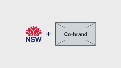 The NSW Government logo sits to the left of a rectangular box enclosing the word 'Co-brand'.