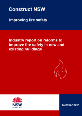 Front cover image of the industry report on reforms to improve fire safety in new and existing buildings in NSW
