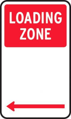 Loading zone to the left of the sign