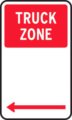 Truck zone to the left of the sign