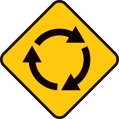Road sign showing roundabout ahead