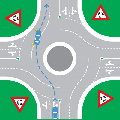 Changing lanes in a multi-lane roundabout