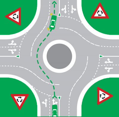 Going straight ahead at a roundabout
