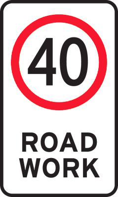 Roadworks road sign showing 40km/h speed limit