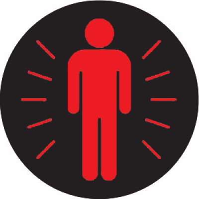 Flashing red pedestrian symbol