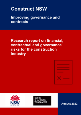Front cover image of the industry report on financial, contractual and governance risk for the construction industry