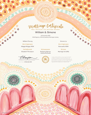 Balgaarramba Miinggi (Open your heart) commemorative marriage certificate.