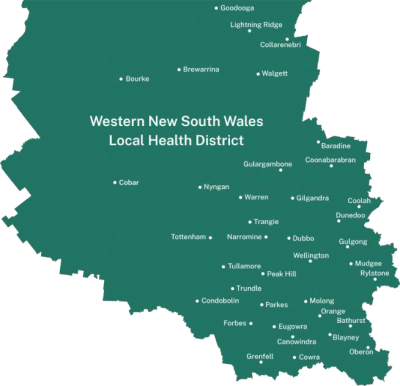 Map of Western NSW LHD, showing towns.