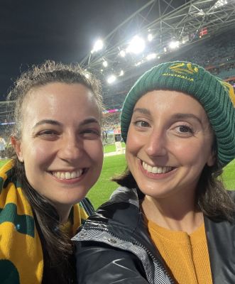 Friends at a Matildas game in the stadium