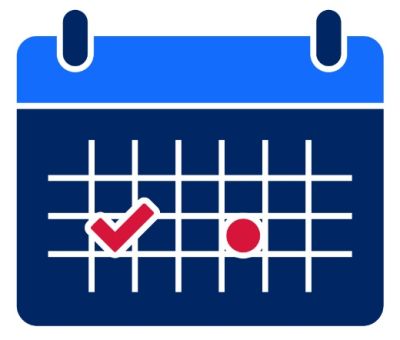 Pictogram of calendar with a red tick on a date