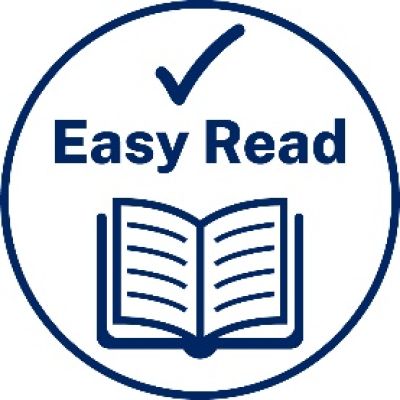 Pictogram of the Easy ready logo, an open book and a tick 