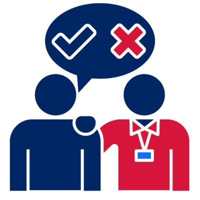 Pictogram of a person getting comforted by a health professional 