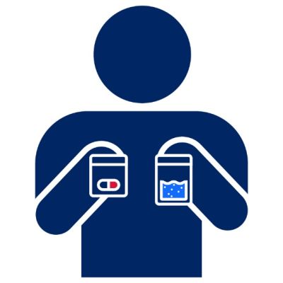 Pictogram of person holding two bags of different types of drugs