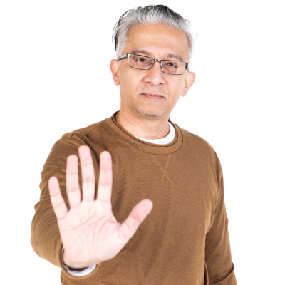 Image of man putting up a hand in a stop gesture 