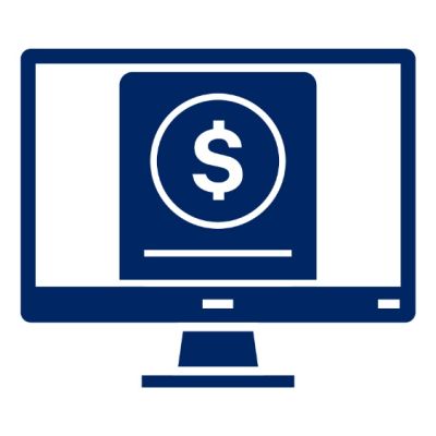 Pictogram of dollar sign on a computer screen 