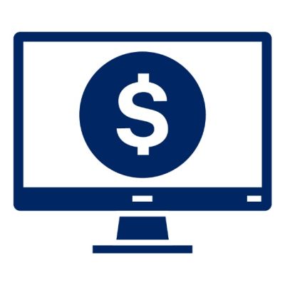 Pictogram of a dollar sign on a computer screen