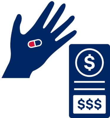 Pictogram of a hand holding a small amount of drugs next to a fine 