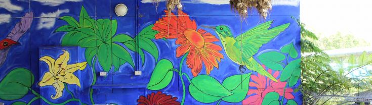 Colourful floral mural at Acmena Youth Justice Centre
